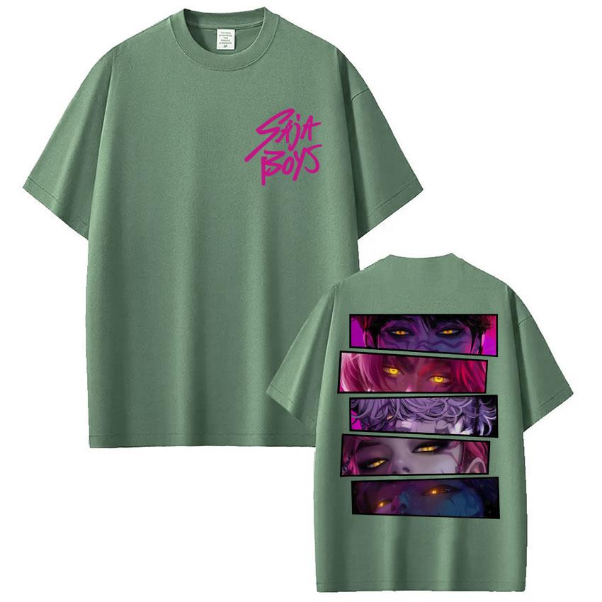 Kpop Anime Dämonenjäger Saja Jungs T-Shirts Herren Damen Vintage Trendig Beliebtes T-Shirt Oversized Baumwolle Lässige T-Shirts Streetwear