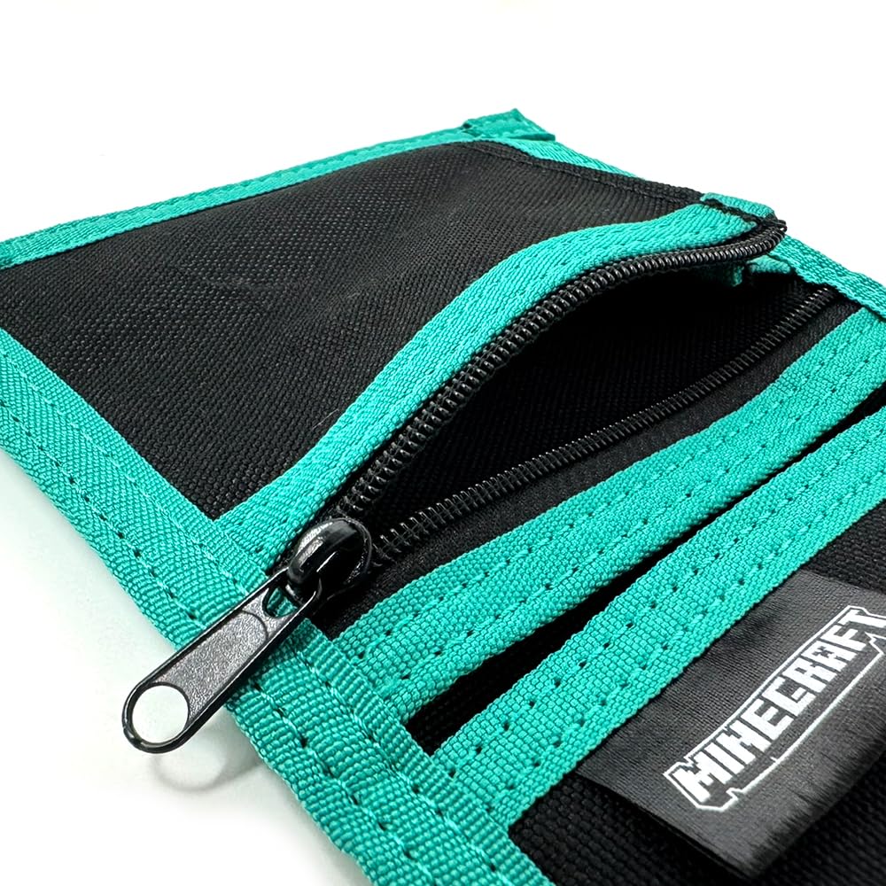 Kaitak Family Minecraft Bifold Wallet with Coil Closure and Velcro Closure, Official Merchandise, 1P5F58H (Turquoise)