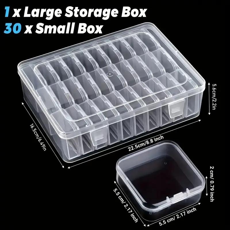 Large Capacity Jewelry Box with 30 Compartments Clear Plastic Storage Box with Small Containers Organizing Pearls Small Items