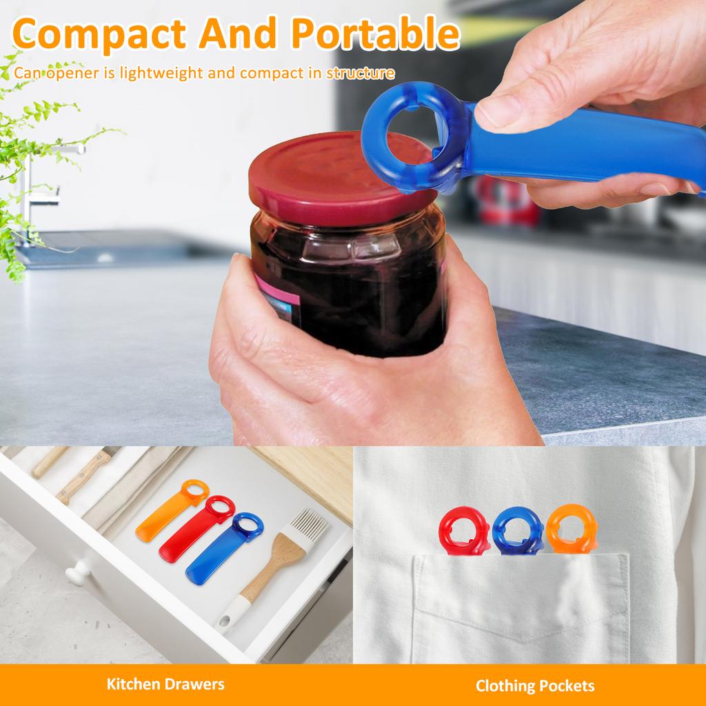 3Pcs Jar Opener Manual Jar Key with Ergonomic Handle Mini Portable Can Lid Opener Tool for Elders Children Women Weak Hands