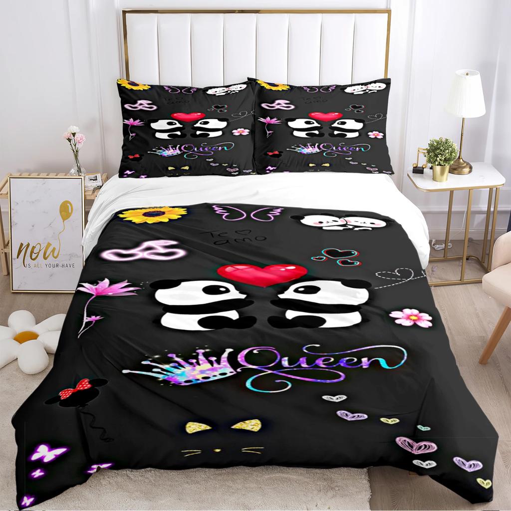 Urocza Poszewka na Kołdrę Panda Kreskówkowa Kawaii Zestawy Pościeli Miękka Poszewka na Kołdrę i Poszewki na Poduszki dla Nastolatków PojedynczaPodwójnaQueenKing