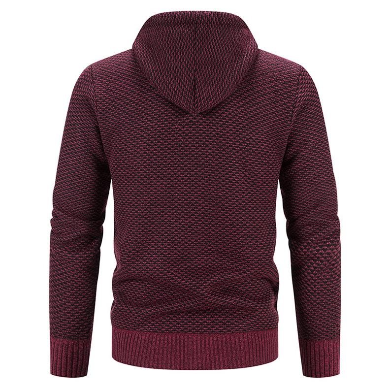 Men’s Hooded Knit Cardigan: Thick Velvet, Solid Color Winter Sweater Jacket