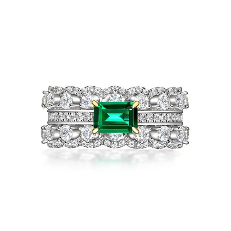 Huitan Noble Green Cubic Zirconia Rings for Women Anniversary Evening Party Temperament Lady Finger Accessory Statement Jewelry