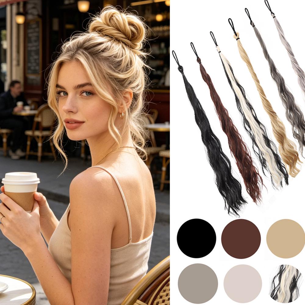Long Synthetic Messy Bun Ponytail Wig with Rubber Band Hair Tie