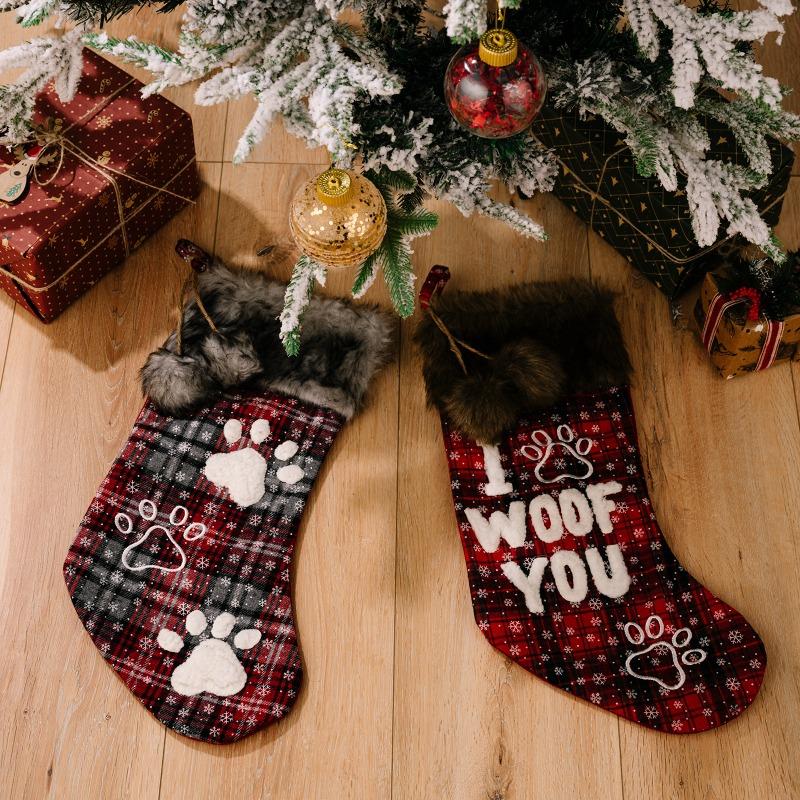1pc Christmas Ornaments Socks Pendants Fur Collar Lattice Socks Christmas Tree Decorations Navidad 2025