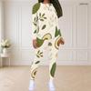 Women Plus Size Round Neck Long Sleeve Tropical Printed Fitted Pants Two Piece Set