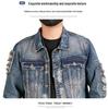 Xintang Men's American Retro Ripped Patchwork Denim Jacket - Loose Fit, Long Sleeve