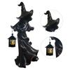 Halloween Witch Ghost Ornament Resin Horror Ambience Carrying Lights Spooky Ghost with Lantern Witch Statue Ghost Sculpture
