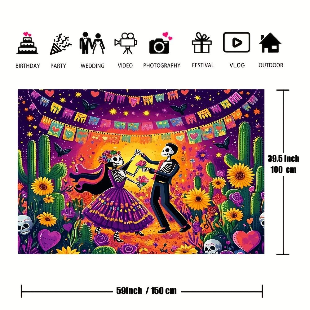 1 piece, Day of the Dead Skeleton Dancing banner: Festive home and garden decoration, multi-functional, polyester fabric