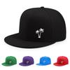 Palm Tree Graphic Black Flat Brim Baseball Cap Unisex Polyester Street HipHop Snapback Hat Outdoor