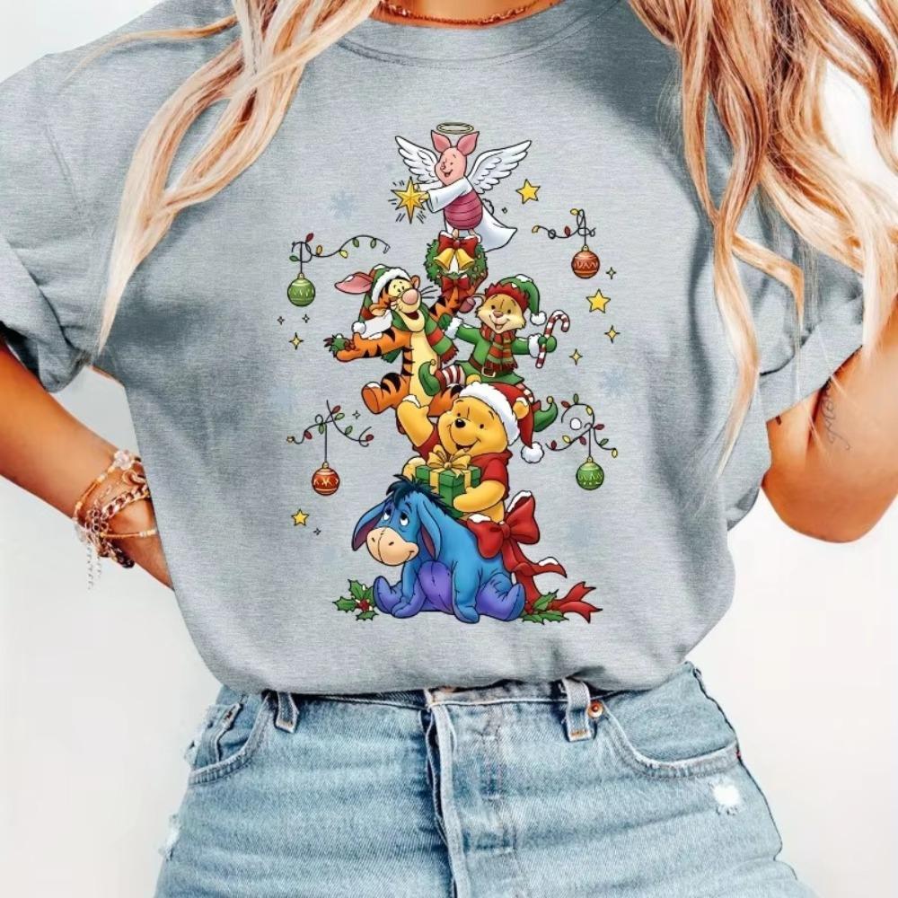 Christmas Winnie The Pooh Tigger Piggy Eeyore Wearing A Santa Hat Four Seasons Unisex Tshirt Cotton Comfortable