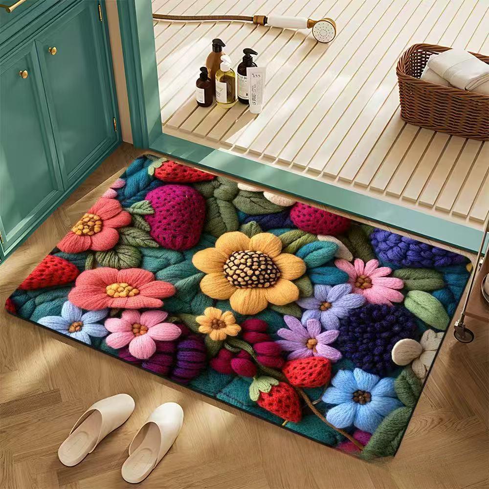 FlowerThickening Bathroom Cashmere Mat Bath Non-slip Carpets In Wash Basin Bathtub  Floor Rug Shower Room Doormat Memory Foam 3D Pad