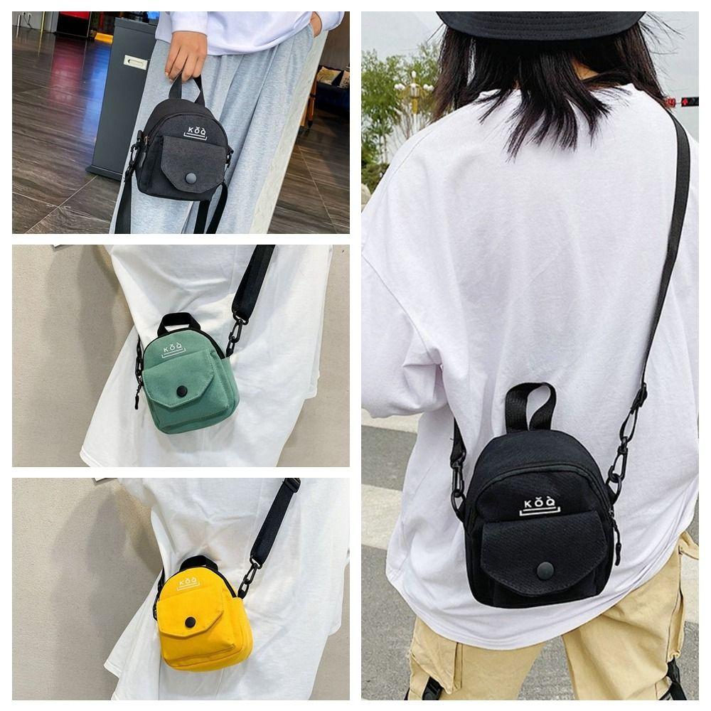 Solid Color Casual Crossbody Bag Zipper Small Messenger Bag Fashion Canvas Shoulder Bag  Student