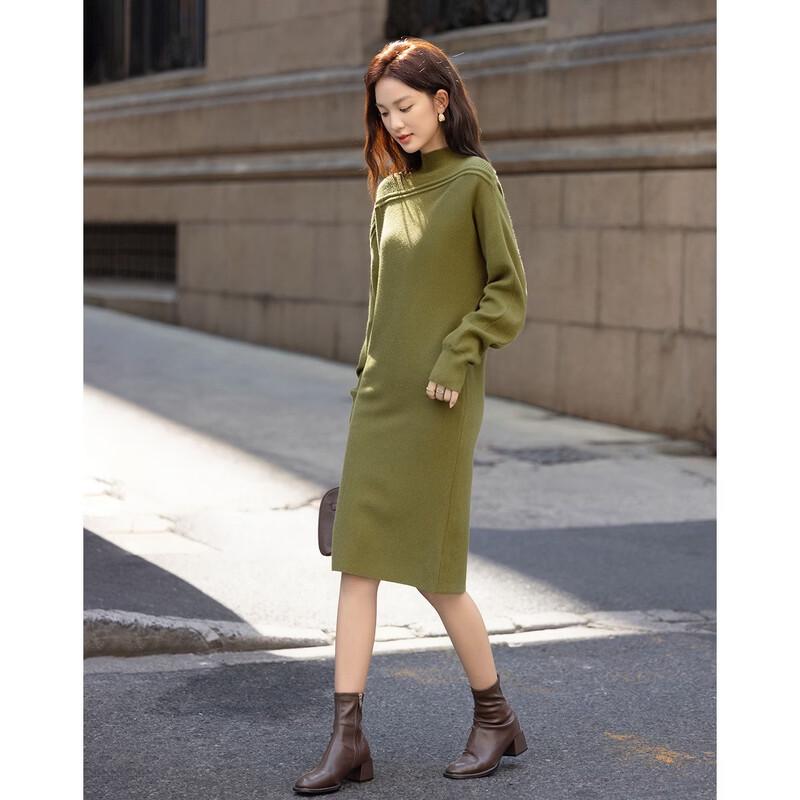 Demana Women's Winter Elegant Half-High Collar Knit Midi Dress