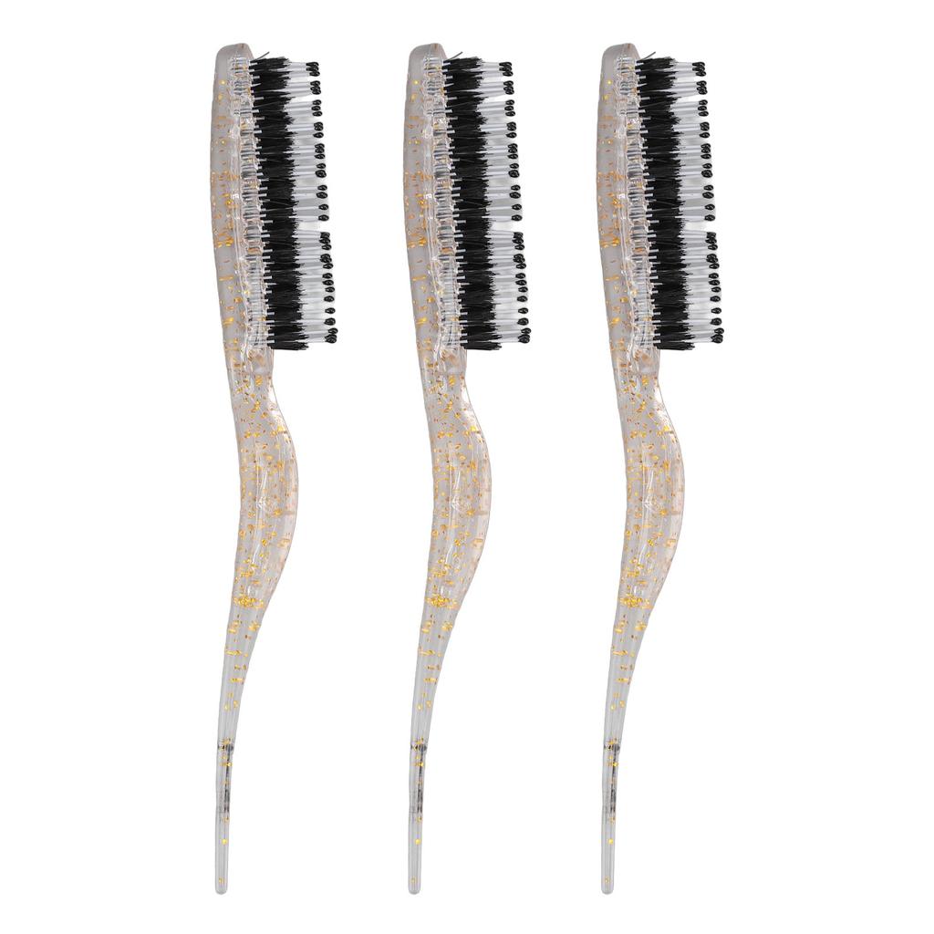 3pcs Rat Tail Brush Combs 3 Rows Nylon Brush Hair Teasing Styling Brush for Hair Parting Glitter Gold