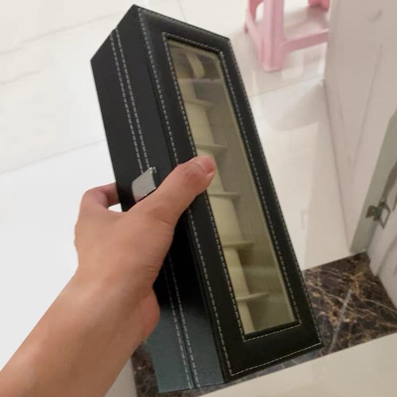 Black Leather Watch Organizer Case Display Box Accommodate Different Size Watch