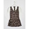 Used Evelyn Plaid Short Sleeve Dress with Tie Brown