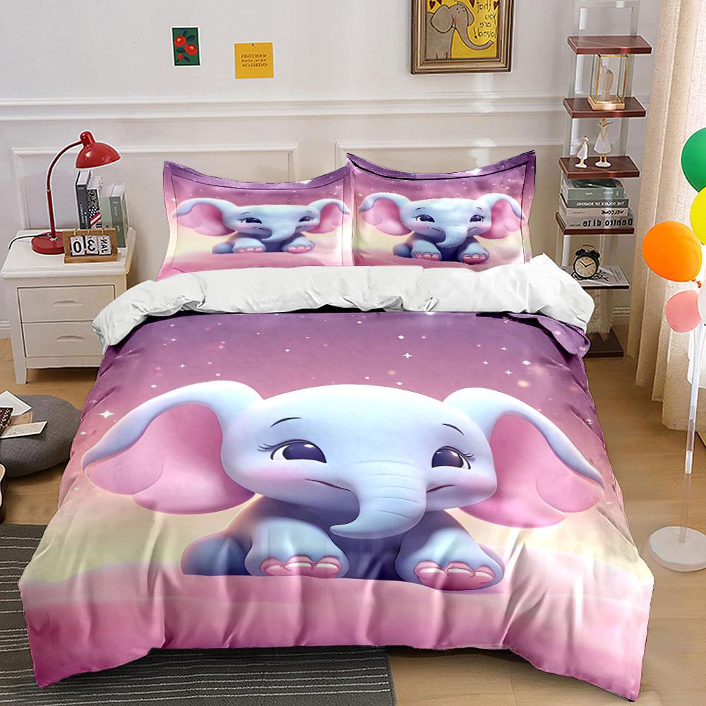 Smiling Cartoon Elephant Motif. Bedding Sets Duvet Cover Sets Duvet Covers Pillowcases(1 * Duvet Cover 2 * Pillowcases Without Duvet Insert)