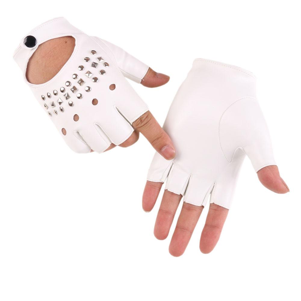 Street Dance Half Finger Gloves Men's Nightclub Pole Dance Rivet Gloves Performance Dance Spring and Summer Dance Performance Leather Gloves
