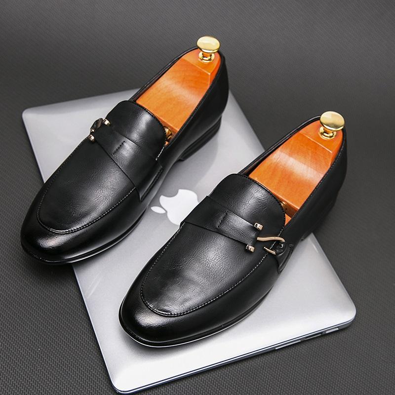 Mode Britannique Nouvelle Chaussures Décontractées Pointues Noir Marron à Enfiler pour Conduire Chaussures de Mariage Formelles pour Homme Sangle Monastique Loafer