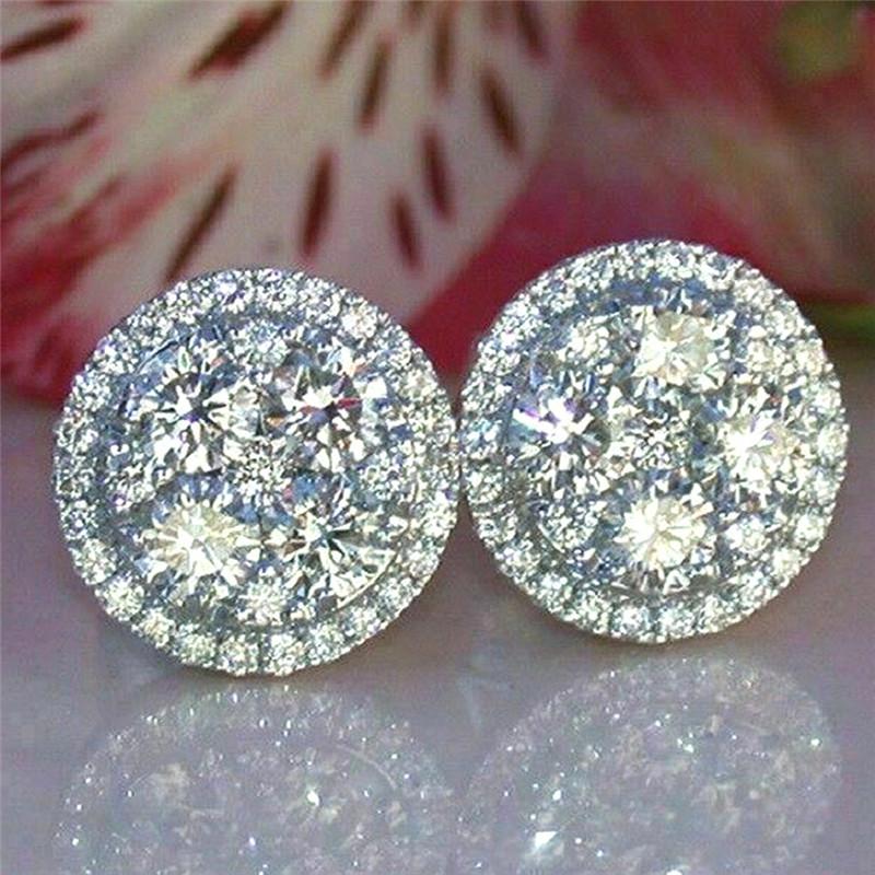 

925 Sterling Silver Dazzling Round Cubic Zirconia Stud Earrings for Women Simple Classic Female Ear Piercing Earrings