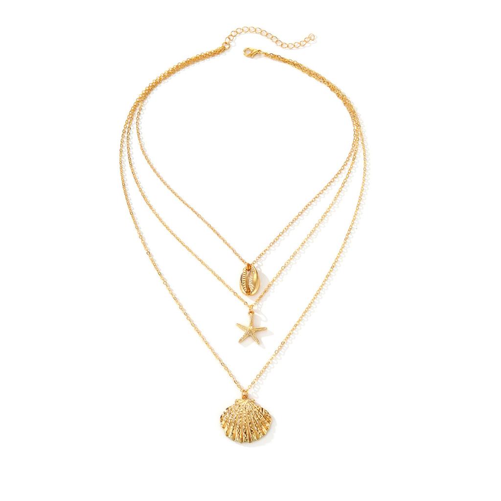 European and American Marine Element Alloy Summer Beach Shell Necklace, Personalized High-end Starfish Multi-layer Collarbone Chain