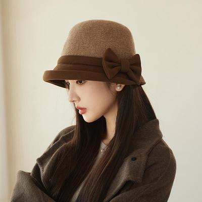 Women's Winter Wool Felt Elegant Bow Bucket Hat