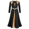 Girls Shiny Round Neck Church Dress Long Sleeve Contrast Color Dancewear