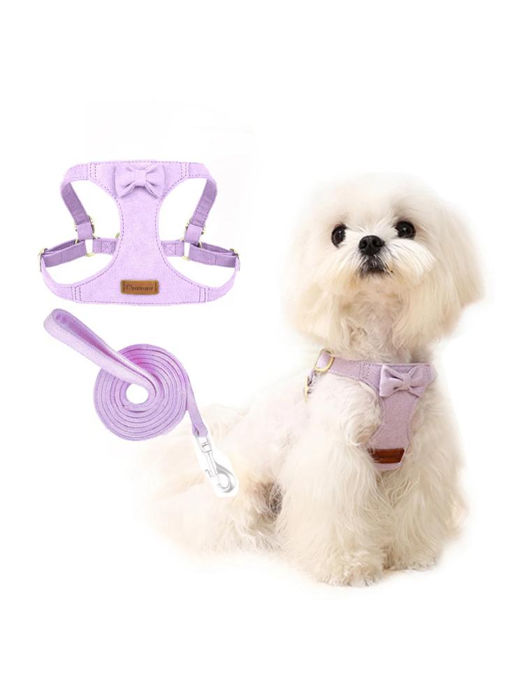 Trendy Premium Suede Dog Harness Leash Set - Adjustable Pet Chest Strap Soft & Durable Puppy Kitten Fashion Accessories