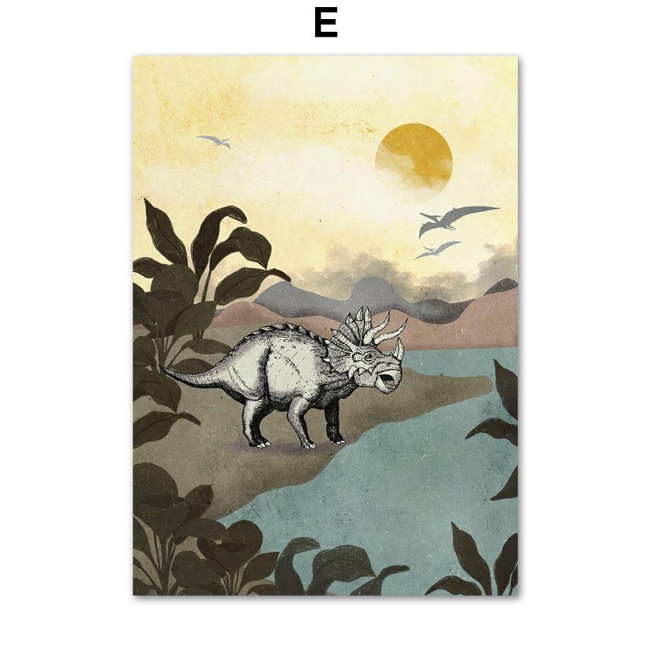 Rinocer Girafă Elefant Dinozaur Pepinieră Artă Perete Imprimare Pânză Pictură Safari Animale Nordic Poster Decor Imagini Camera de copil