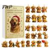 Vergoldete Anhänger 2026 Weihnachts-Adventskalender-Box mit 24 Hund-Acryl-Ornamenten, 2D Flache Hänge-Charms, Countdown Blindgeschenk für Liebhaber