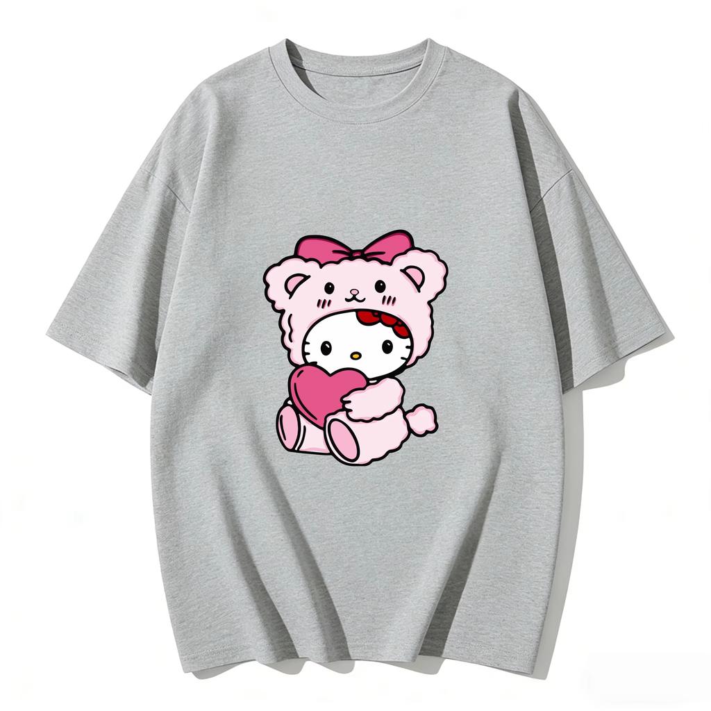 Summer Hello Kitty Cartoon Printed Short Sleeve Pure Cotton Tshirt Womens Family Matching Outfits Classic Fashion Tee Top