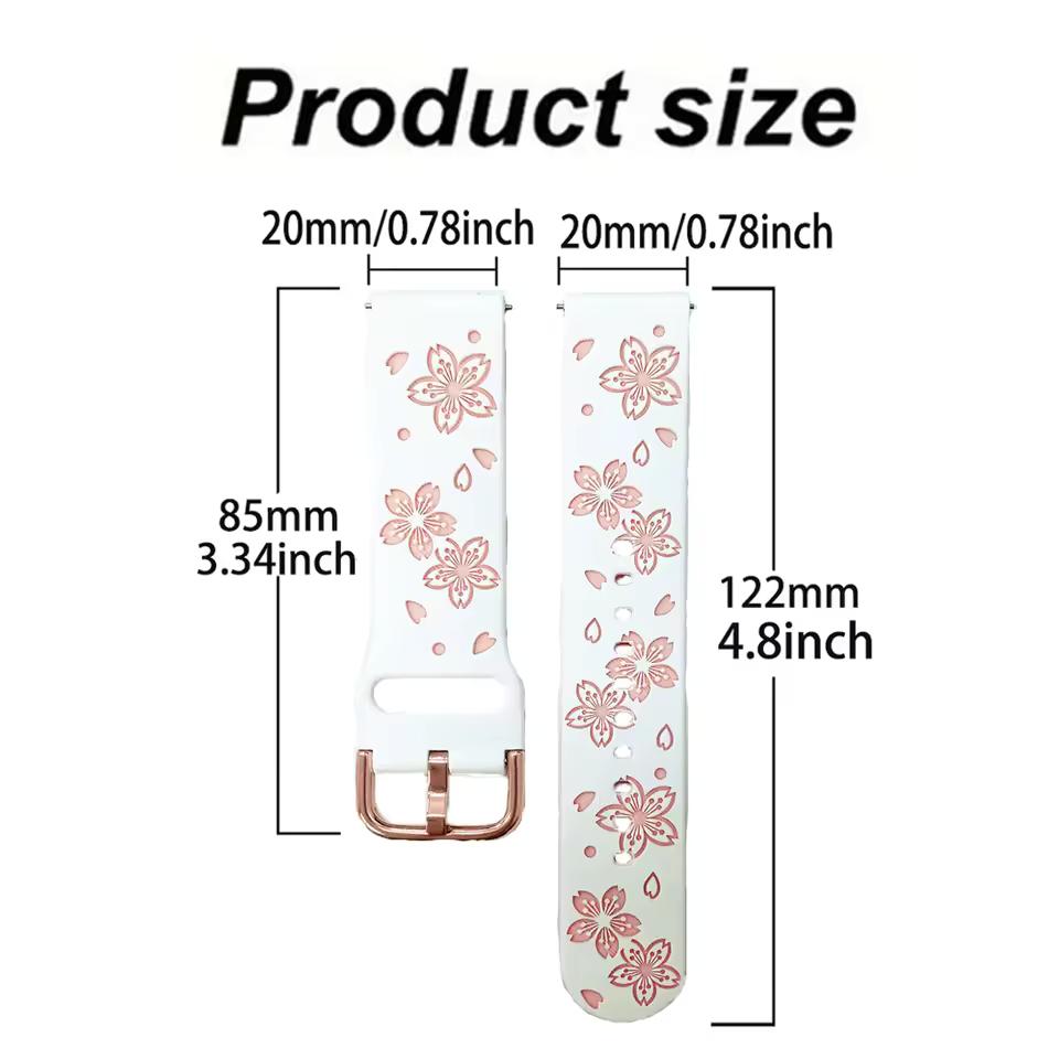 Universal 20mm Width Flower Engraved Watchband For Samsung Galaxy watch 7 6 4 5 Strap Huami Amazfit Active GTS 4 Mini 3 Pro GTR 2e Silicone Bracelet