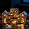 Cross-Border Christmas LED Wooden House Ornament - Miniature Holiday Desktop Light-Up Decor.