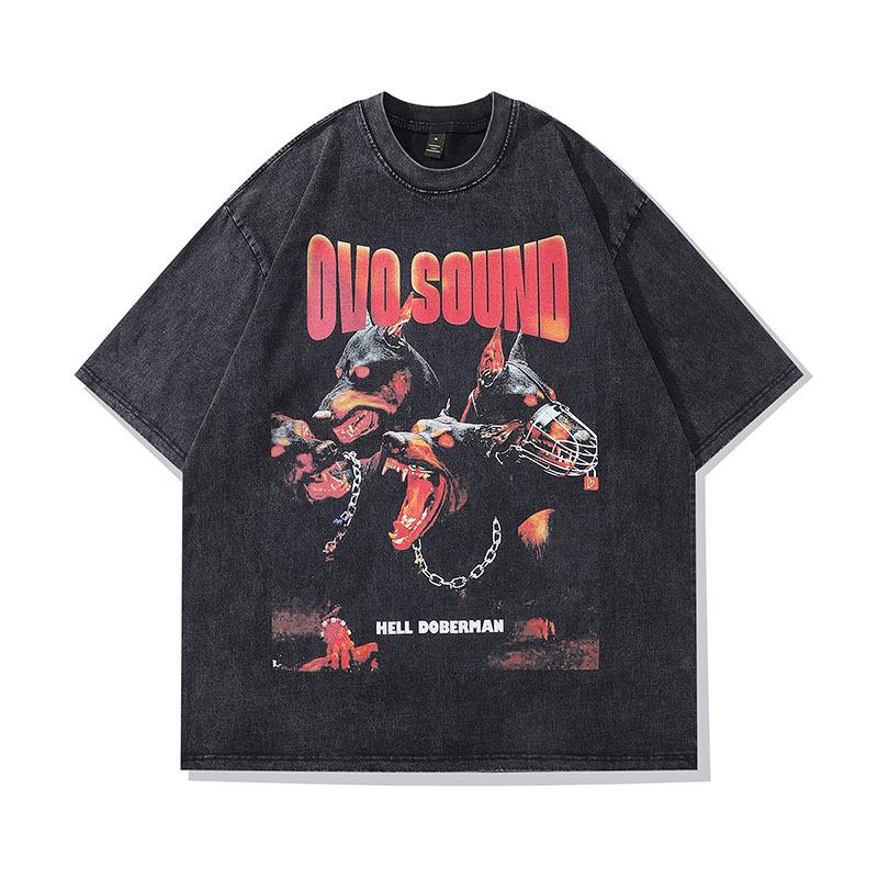 TKPA Dobermann Vintage Rundhals Unisex T-Shirt – Gewaschen, Retro High Street Stil, Lockere Passform, Kurzarm Streetwear