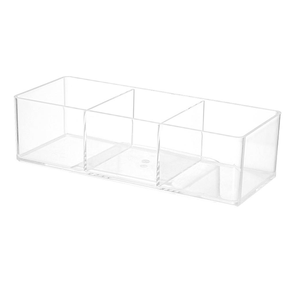 Multipurpose Acrylic Storage Box with 3 Compartments Clear Makeup Cosmetic Organizer Cotton Pads