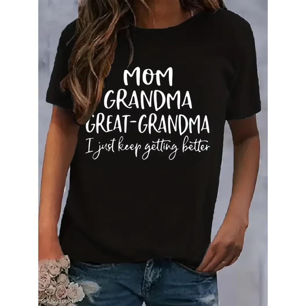 Mom & Grandma Letter Print T-Shirt Short Sleeve Crew Neck Casual Top For Summer Women's Clothing Fashion Summer T-Shirts Tops