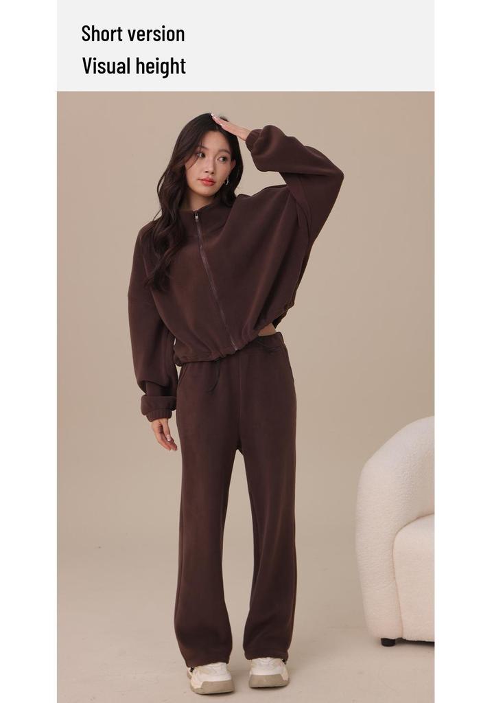 Women's Oreo Fleece Sports Jacket: Double-Sided, Velvet Thickened, Stand Collar, Loose Fit for Autumn/Winter Fitness & Casual Wear.