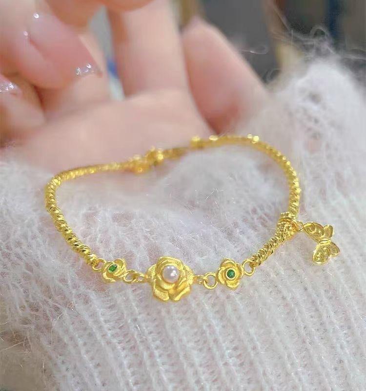 New Rose Laser Bead Bracelet Female Alluvial Gold Plated 24K Gold Simple Affordable Luxury Fashion Women s Elegant Bracelet