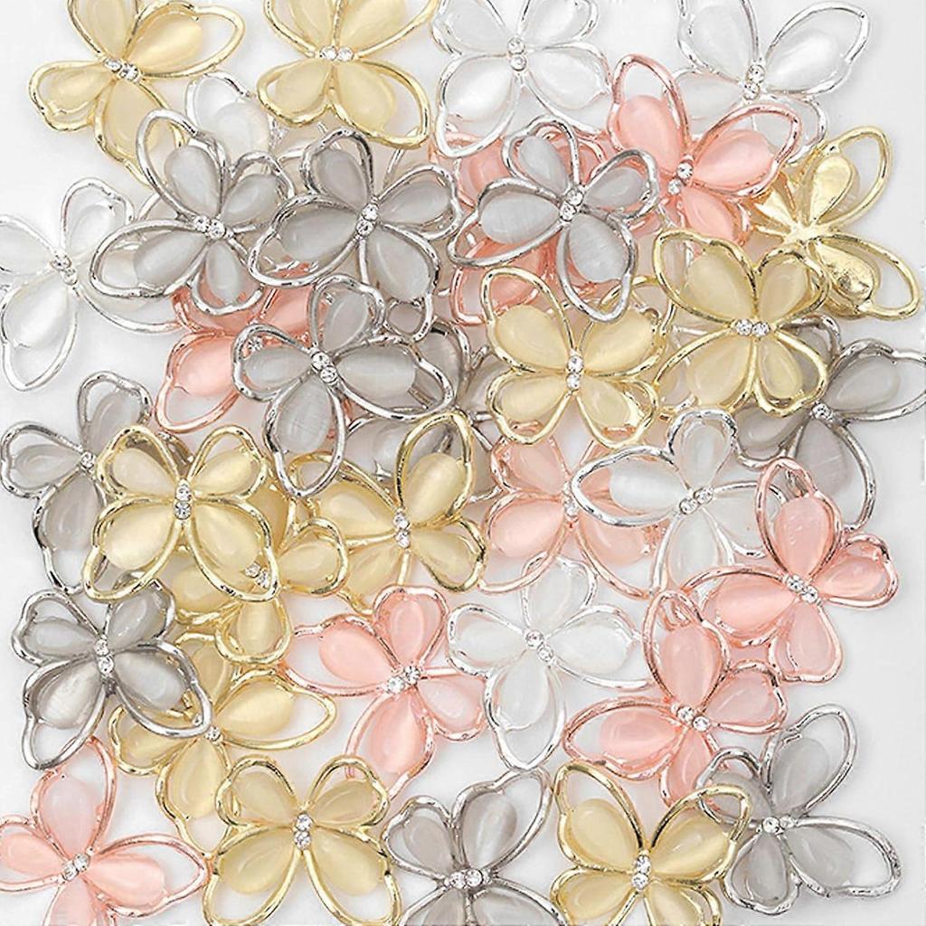 24-Pack Gold Silver Pink Black Manicure Cat Eye Rhinestone Decoration Acrylic Nails, Nail Art Supplies Nail Art Craft DIY Accessories