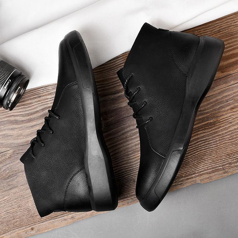 Martin boots men's 2025 winter new leather high-top velvet thermal short boots British retro boots men's cotton shoes