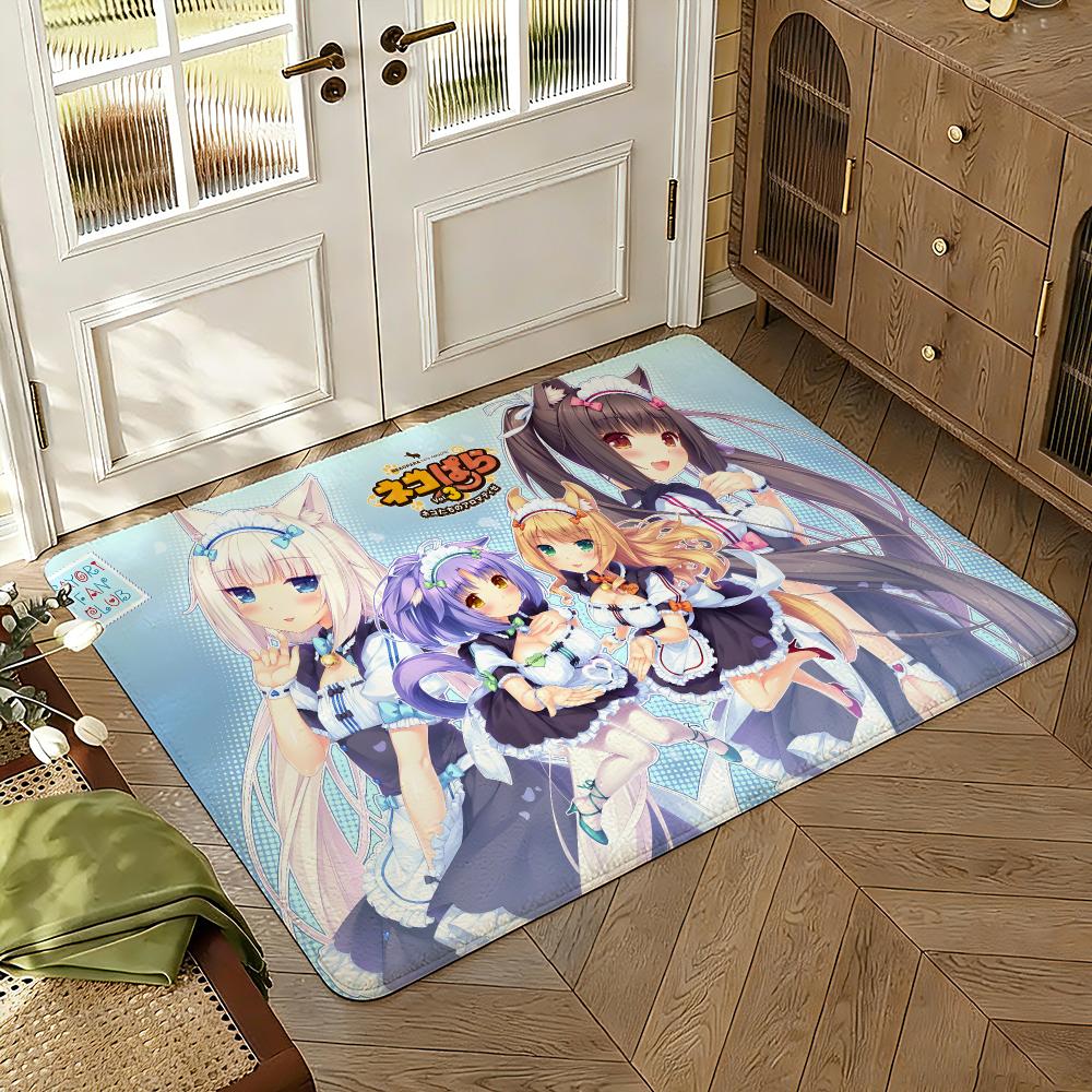 Anime Girl N-nekopara Game Maid Floor Mat Soft Thickened Absorbent Non-Slip Bedroom Living Room Door Mat Home Decor Flannel Rugs