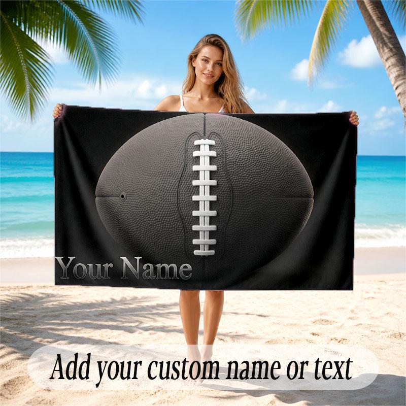 American Football Theme Beach Towel Personalized Custom Name & Text Soft Quick Dry Beach Towel for Swimming Travel