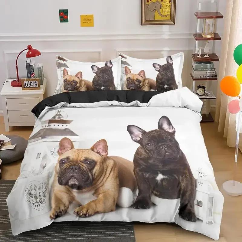 Bulldog Bettwäscheset Haustier Tier Hund Bequem Bettdecke Steppdecke Bezug Kissenbezug Bettwäscheset Kinder Schlafzimmer Dekoration Heimtextil