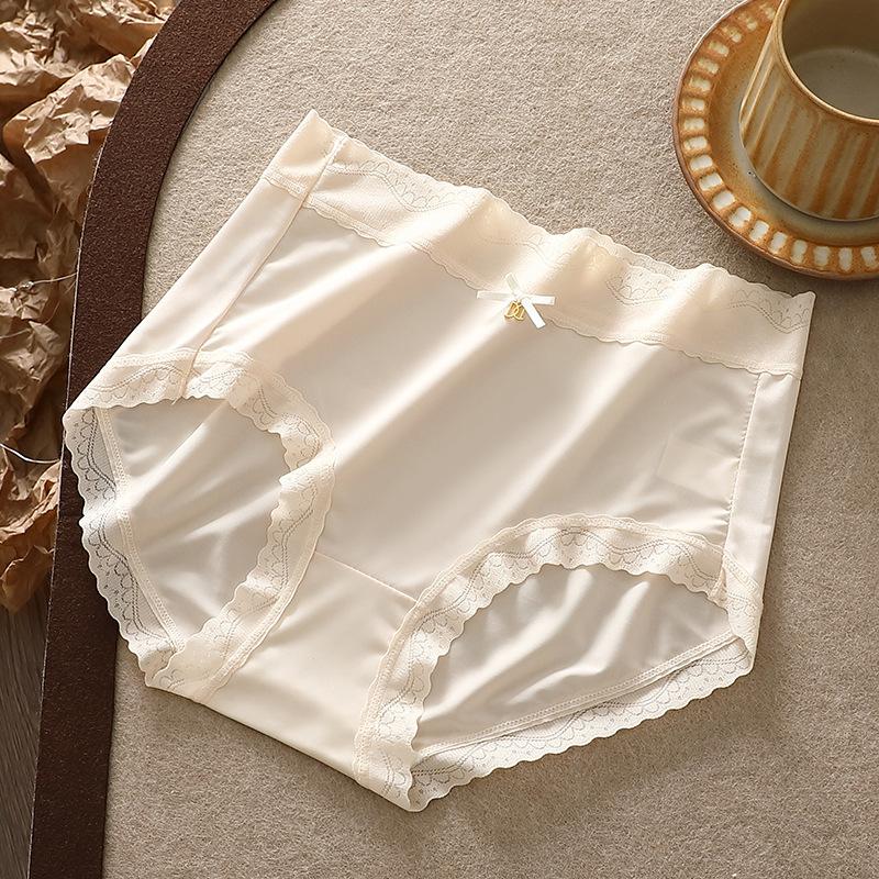 

Ladies Summer Light Luxury Sexy Lace Ice Silk Satin Mulberry Silk Base Comfortable Waist Triangle Briefs XL/XXL тілесний