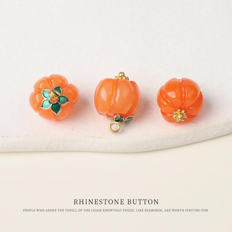 5pcs Color Resin Pumpkin Bead Buttons Chinese Cheongsam Hanfu Tang Style Buttons Cotton And Linen Shirt Cardigan Gold Nail Buttons