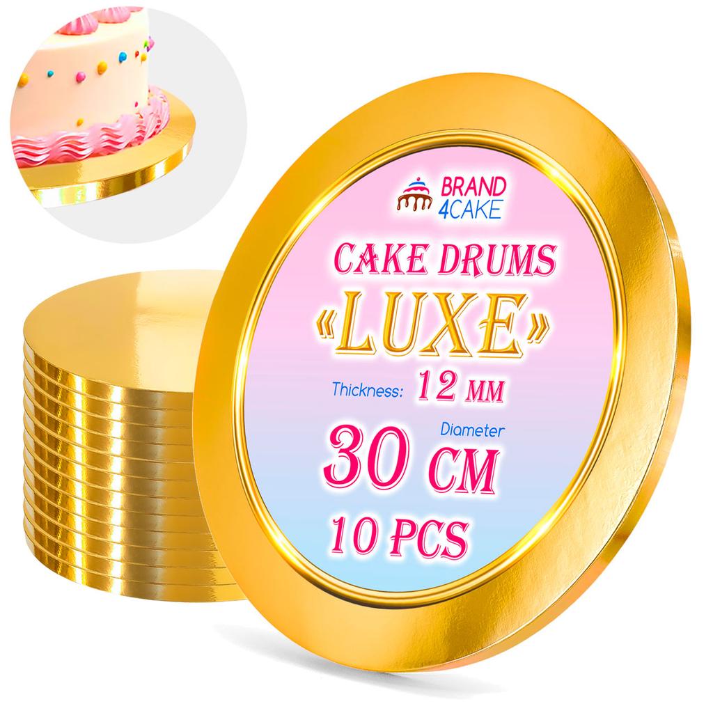 Cake board base gold 30 cm 1,2 cm set 10 pcs cake drum round luxe brand4cake