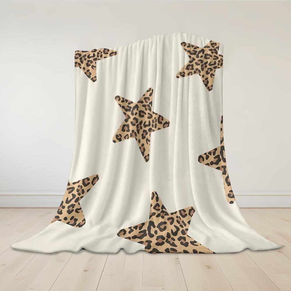 Leopard Star Design Flannel Blanket Warm Soft Halloween Christmas Couch Warm Cozy Decorative Decor Gift for All Season