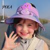 Children Cooling Beach Hat Cartoon Kids Sun Visor with USB Charging Fan UPF50+ Summer Curved for Outdoor Empty Top Wide Brim Sunhat Boys Girls
