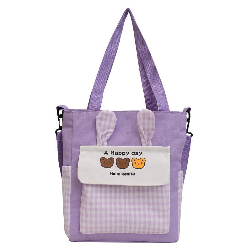 Student Tote Bag Storage Bag New Shoulder Bag Fashion Plaid Contrasting Messenger Bag